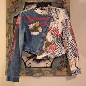 Johnny Girl Colorful Cropped Patchwork Denim Jean Jacket. NWOT Size Medium